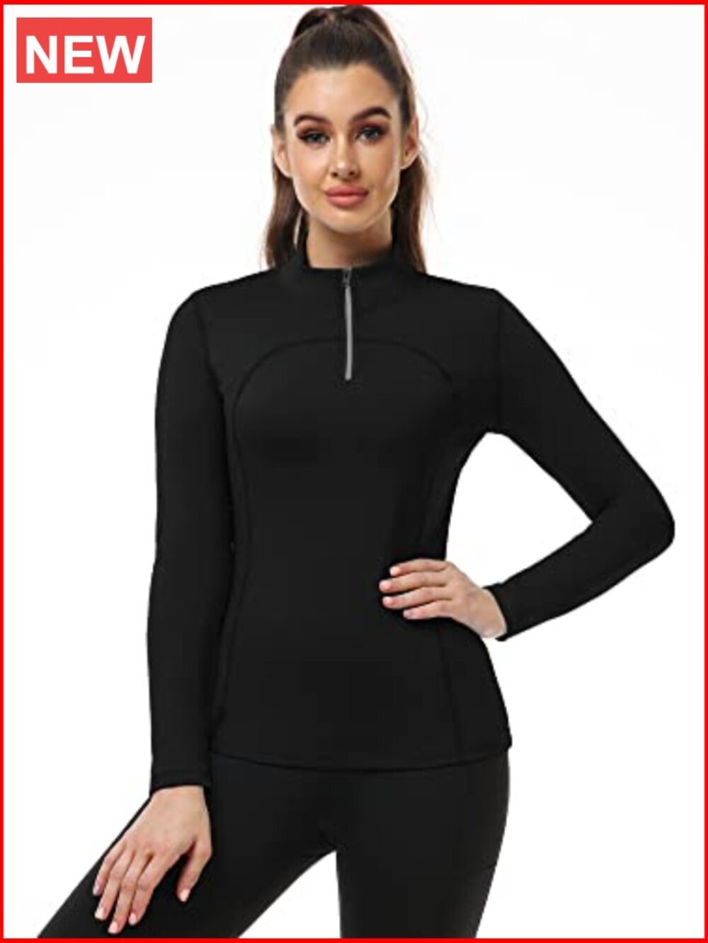 Compression Long Sleeve Half Zipper Running Shirt Polyester Spandex - Picture 6 of 7